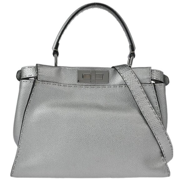 Fendi Silver Leather Peekaboo 2way Handbag 8BN290-5QG-178-3355 195721 - Picture 1 of 10